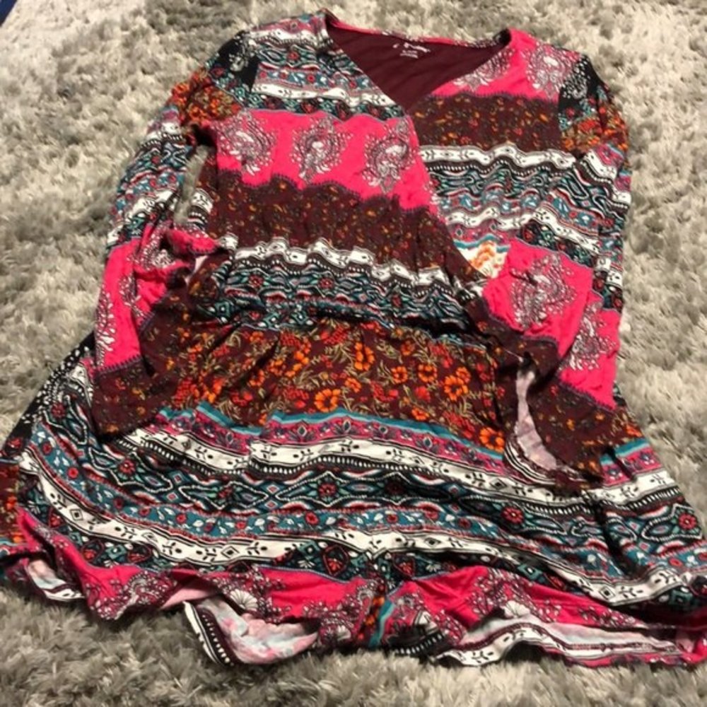 Art Class Girls Long Sleeve Romper Multiple Patterns Red/Purple XLarge